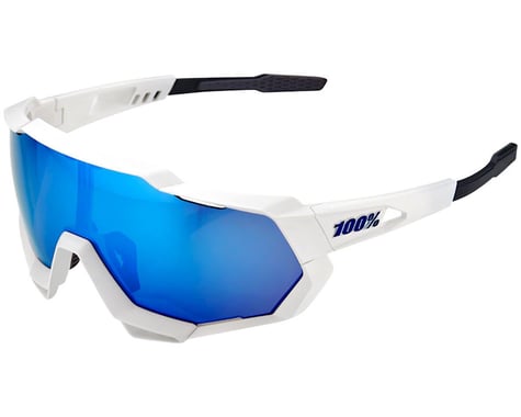 100% Speedtrap Sunglasses (Matte White) (HiPER Blue Mirror)