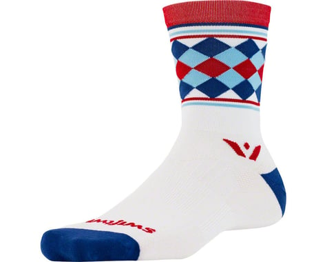 Swiftwick Vision Five Argyle Sock (White/Red/Navy)